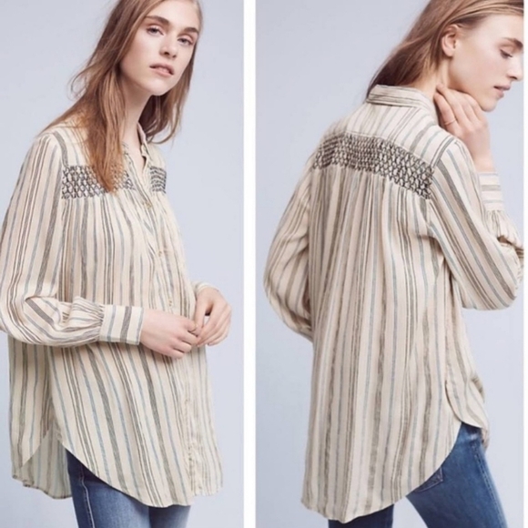 Floreat By Anthropologie Striped Nothfork Tunic Blouse - Picture 2 of 11
